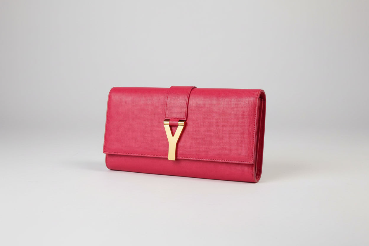 Yves Saint Laurent ChYc Large Fuchsia Textured Leather Wallet/Clutch