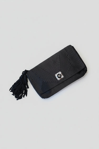 Lanvin Paris Black Satin Geometric Quilted Clutch Wristlet