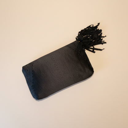 Lanvin Paris Black Satin Geometric Quilted Clutch Wristlet