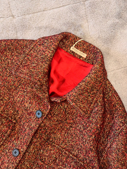 Bottega Veneta Patch Pocket Wool Blend Tweed Jacket in Red