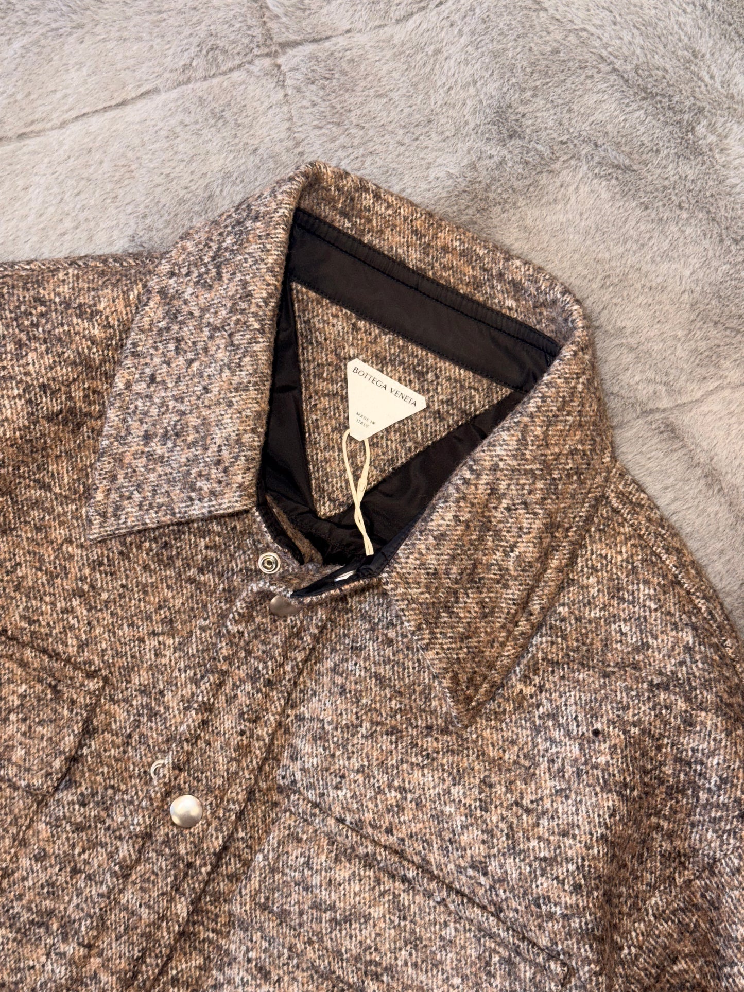 Bottega Veneta Wool Tweed Shirt Jacket in Brown