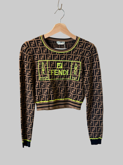 Fendi Roma Amor FF Motif Cropped Knit Sweater