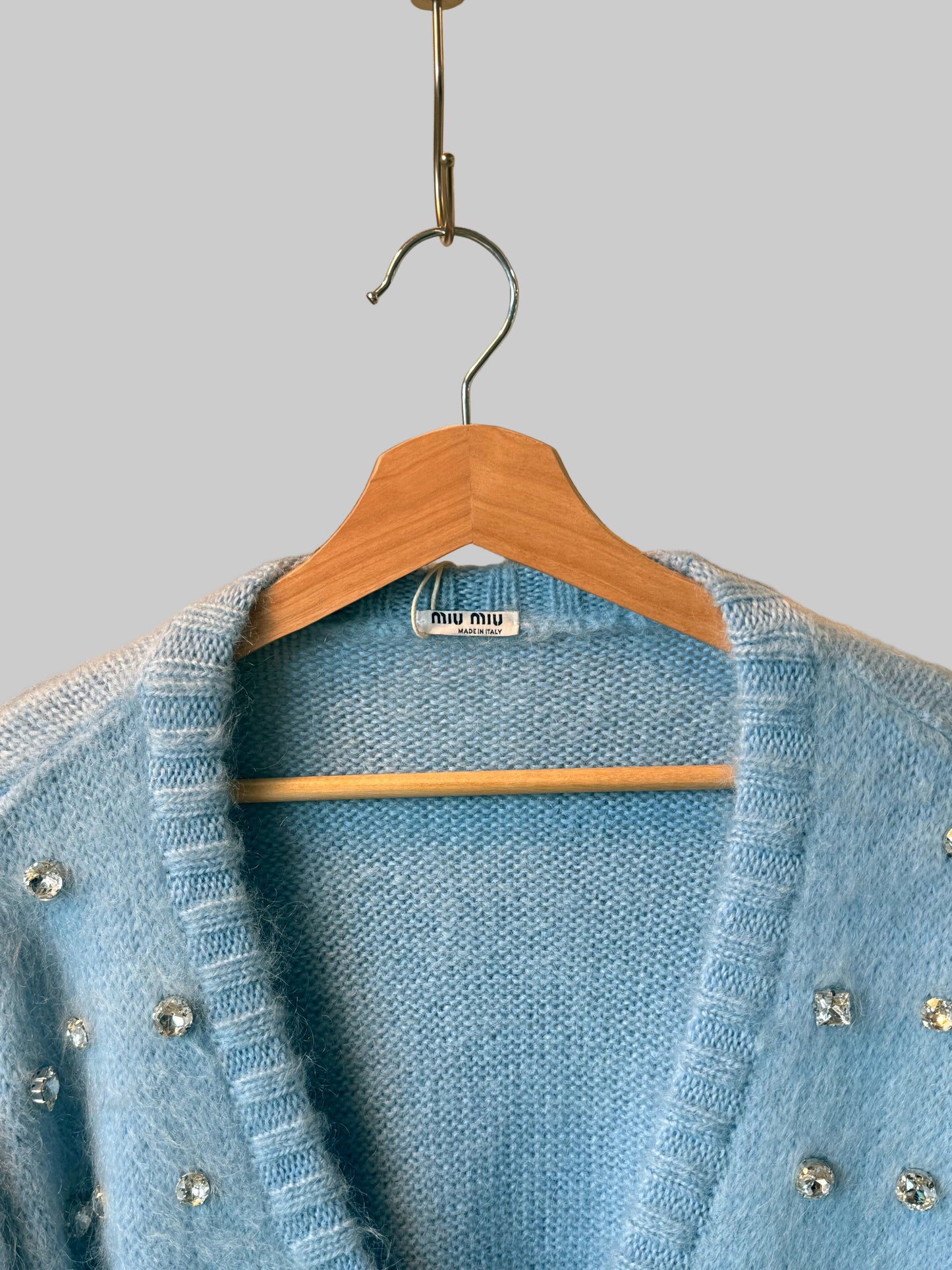 Miu Miu Crystal-Embellished Mohair Cardigan