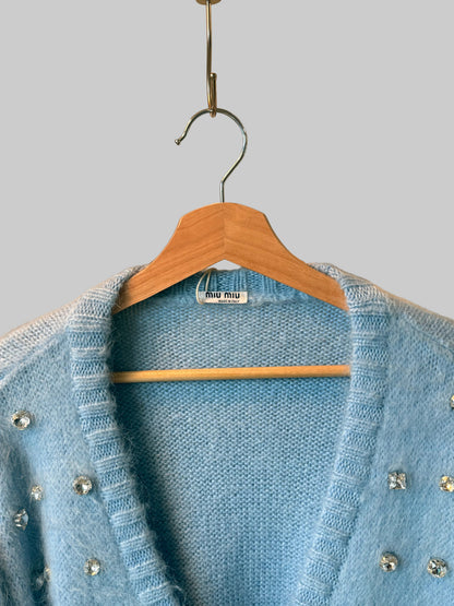 Miu Miu Crystal-Embellished Mohair Cardigan
