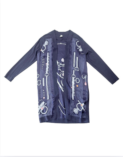 Hermès Silk-Panel Knit Cardigan/Robe