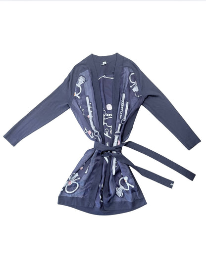 Hermès Silk-Panel Knit Cardigan/Robe