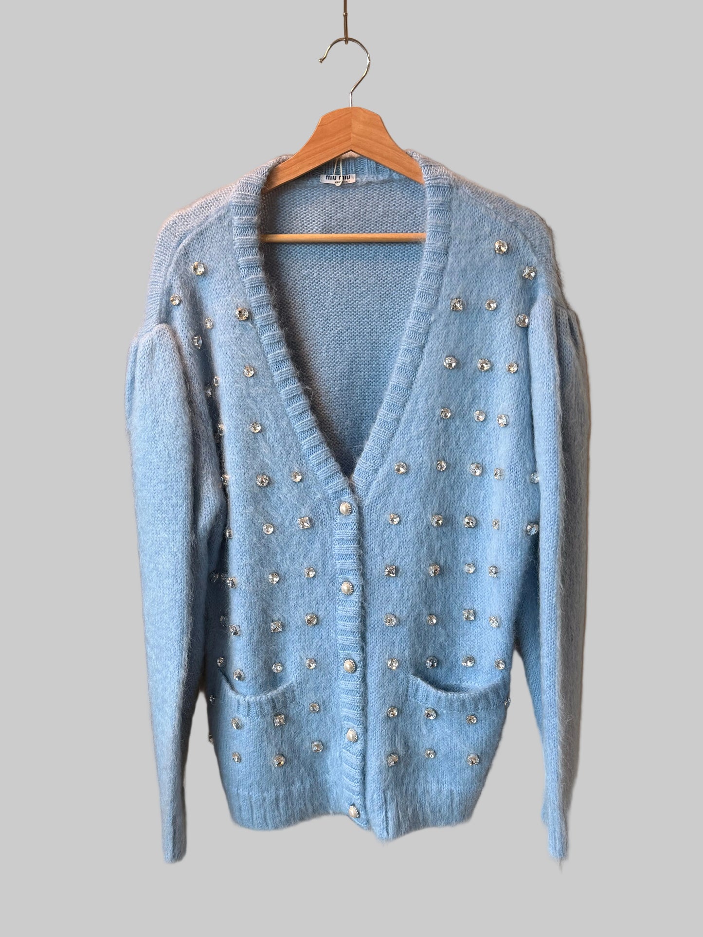 Miu Miu Crystal-Embellished Mohair Cardigan