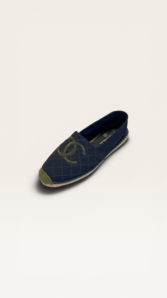 Chanel blue quilted canvas espadrilles