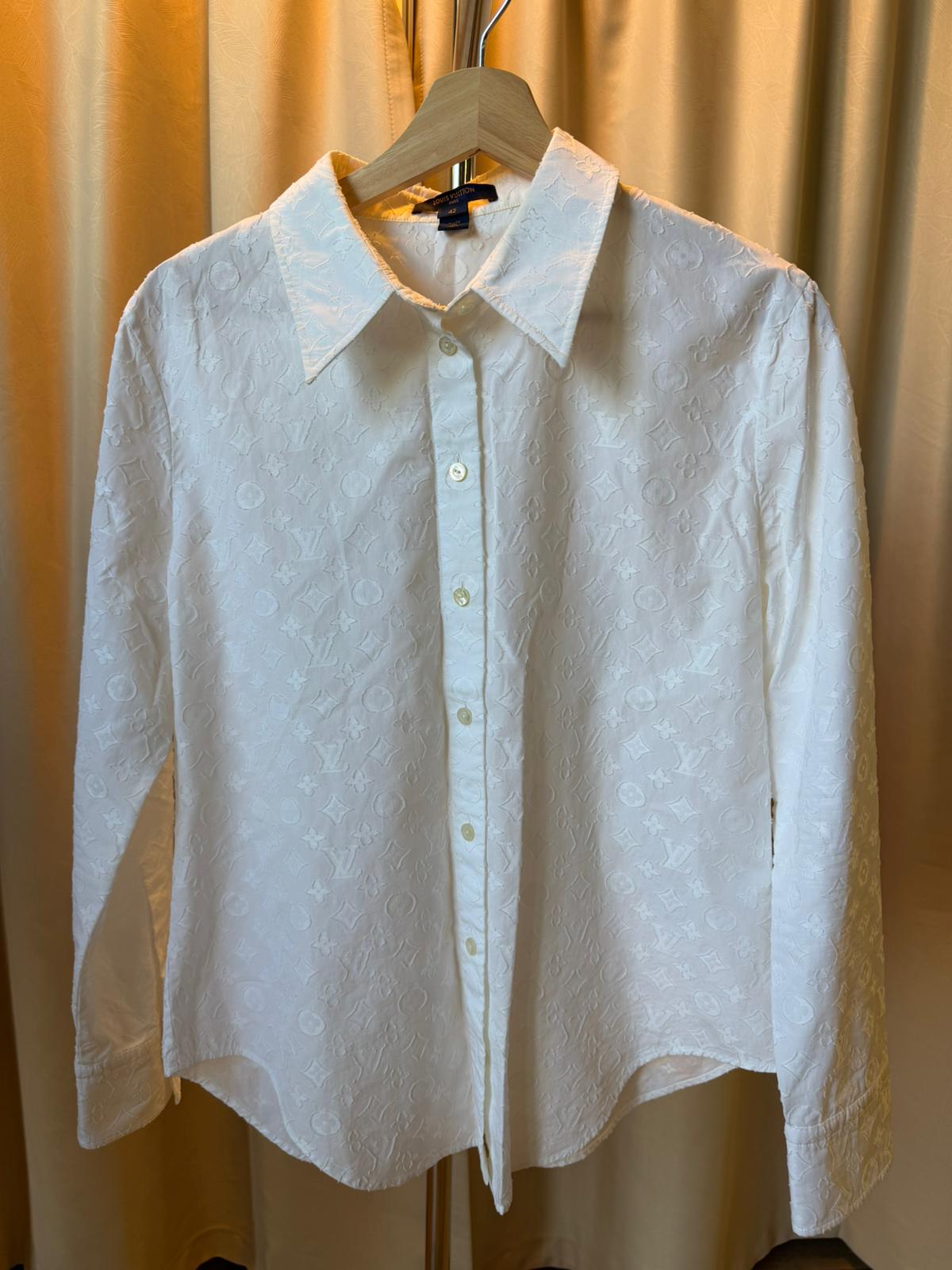 Louis Vuitton White Monogram Jacquard Cotton Button-Down Shirt