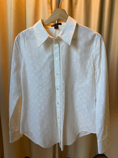 Louis Vuitton White Monogram Jacquard Cotton Button-Down Shirt