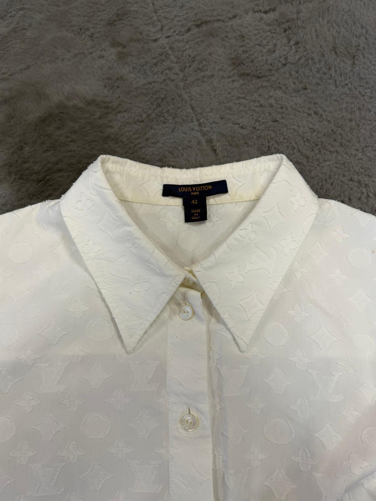 Louis Vuitton White Monogram Jacquard Cotton Button-Down Shirt