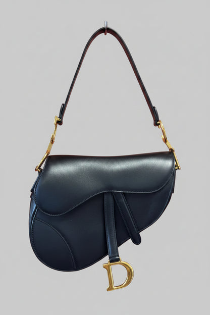 Christian Dior Saddle Bag with Strap — Black Smooth Calfskin